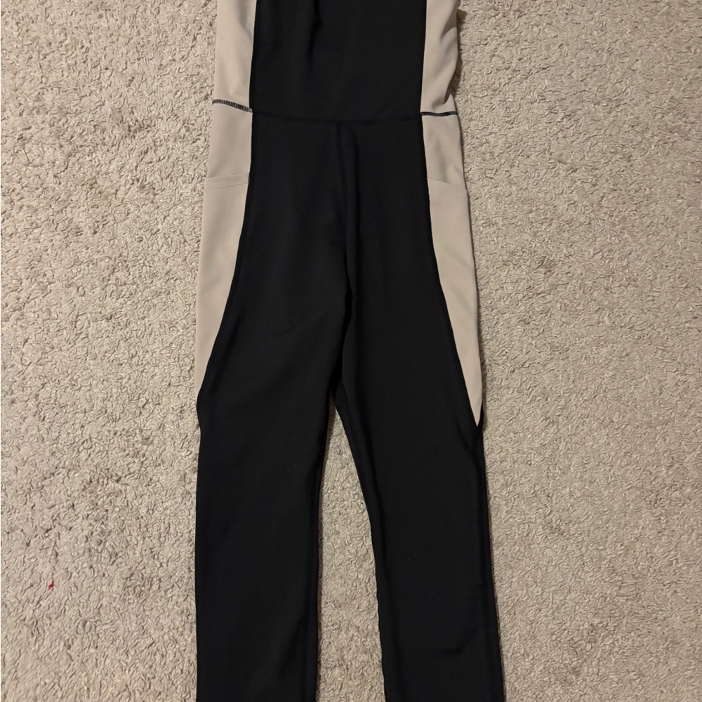 Athleisure Black and Cream Jumpsuit